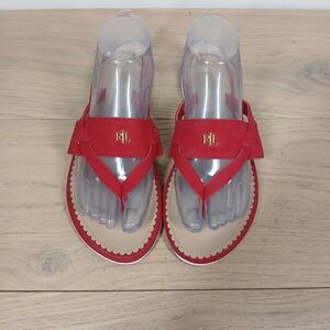 Lauren Ralph Lauren Sandals Womens 9B Red Leather Thong Comfort Casual